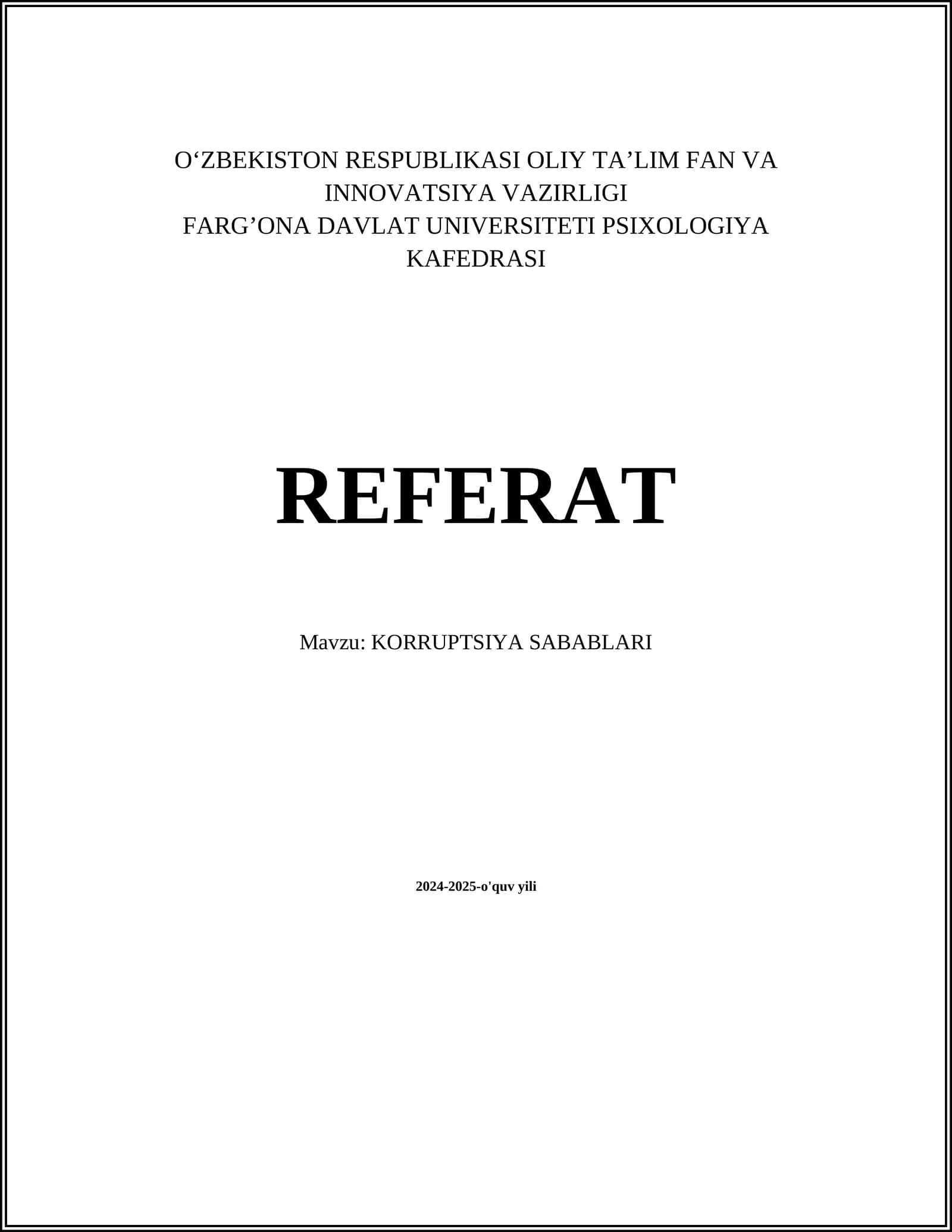 KORRUPTSIYA SABABLARI