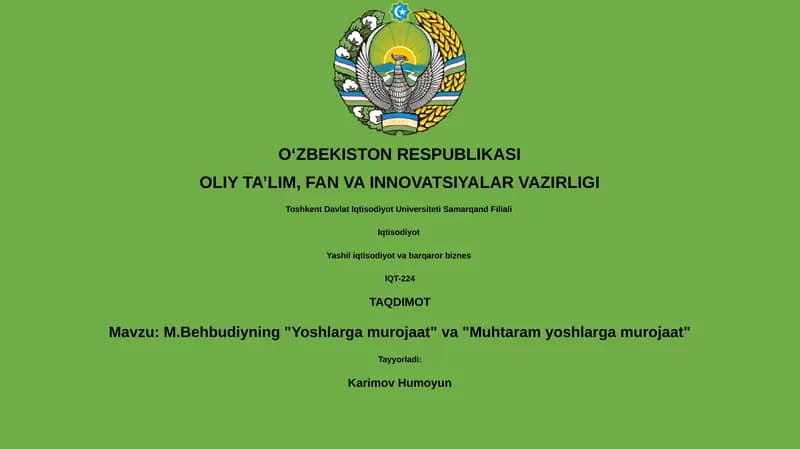 M.Behbudiyning "Yoshlarga murojaat" va "Muhtaram yoshlarga murojaat"