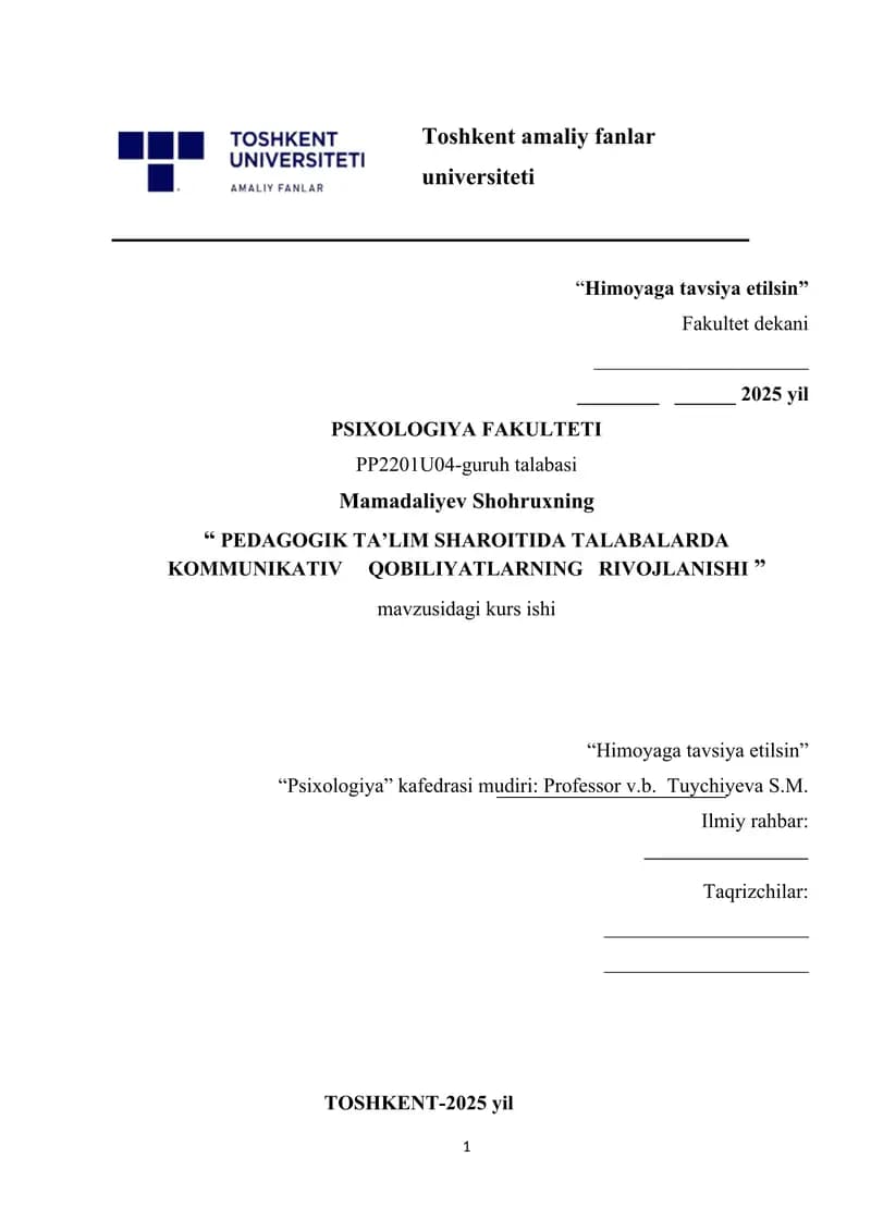 PEDAGOGIK TA’LIM SHAROITIDA TALABALARDA KOMMUNIKATIV QOBILIYATLARNING RIVOJLANISHI