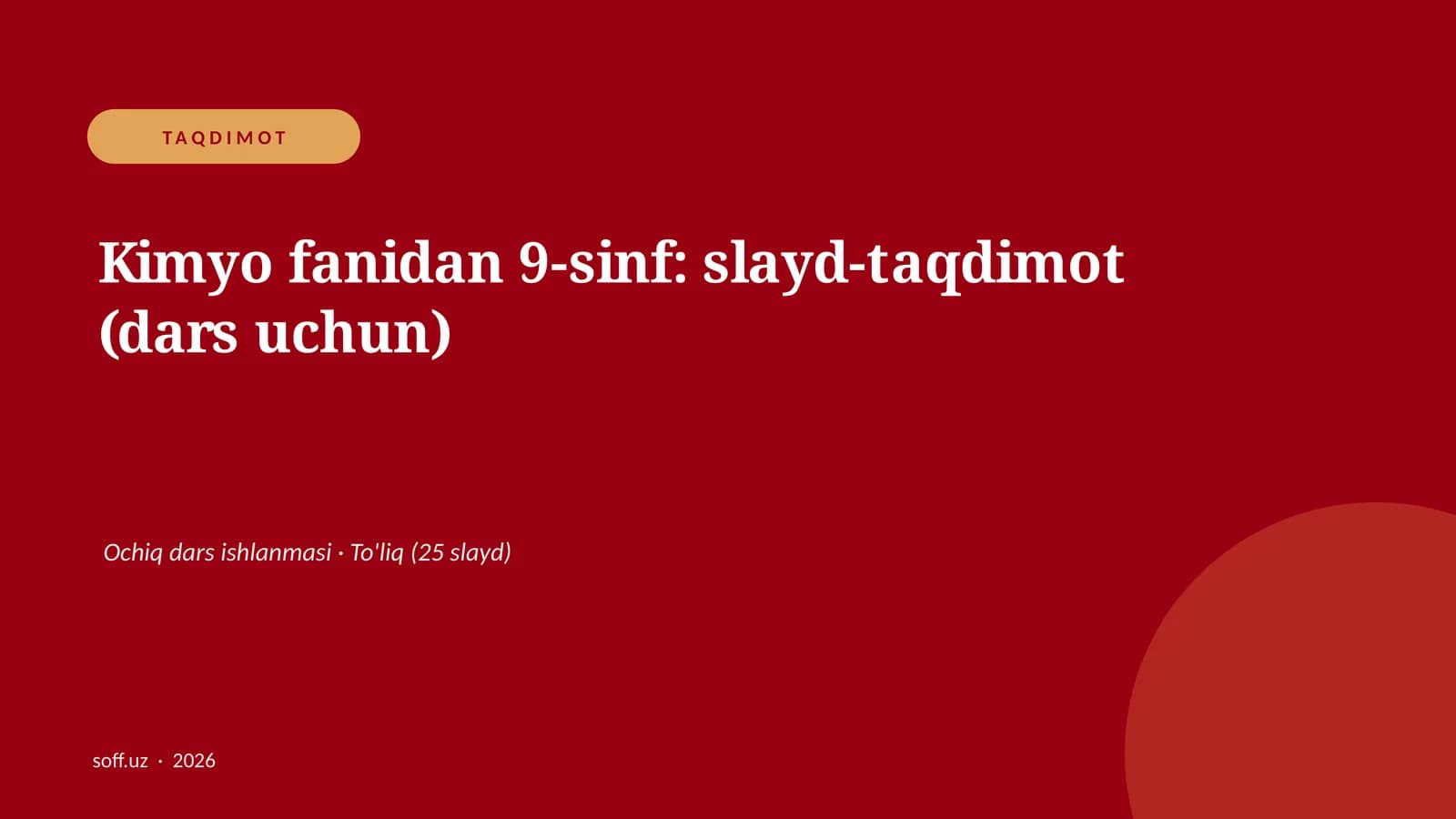 Kimyo fanidan 9-sinf: slayd-taqdimot (dars uchun)