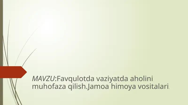 Favqulotda vaziyatda aholini muhofaza qilish.Jamoa himoya vositalari.