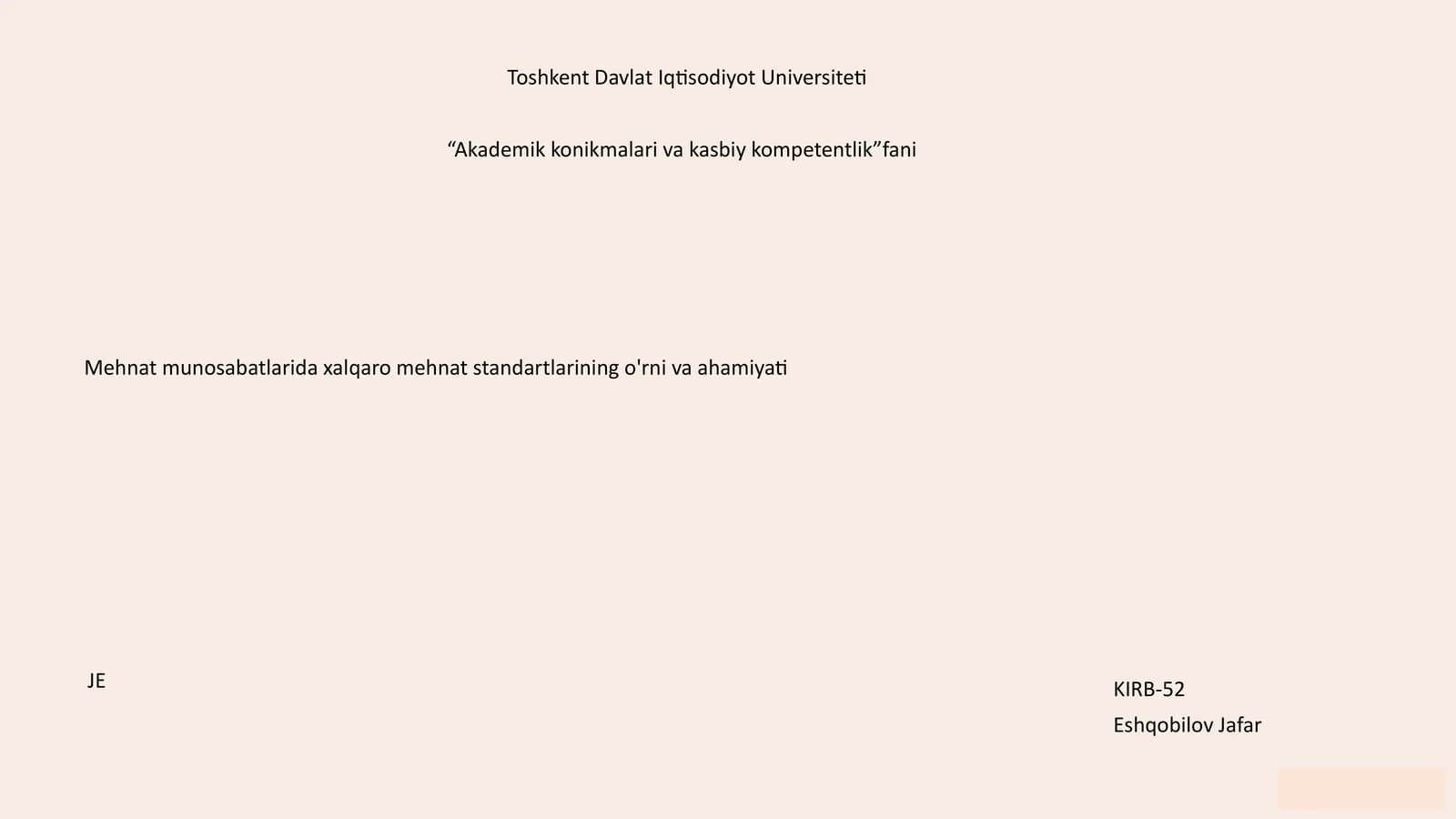 Xalqaro Mehnat Standartlarining O'rni va Ahamiyati