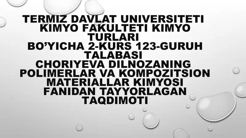 Ekologik toza polimer kompozitsion  materiyallar-umumiy ko'rinish va qo'llash sohalari