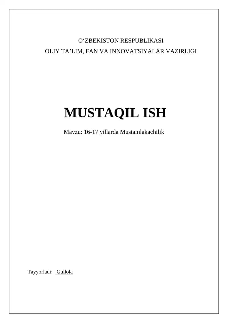 16-17 yillarda Mustamlakachilik