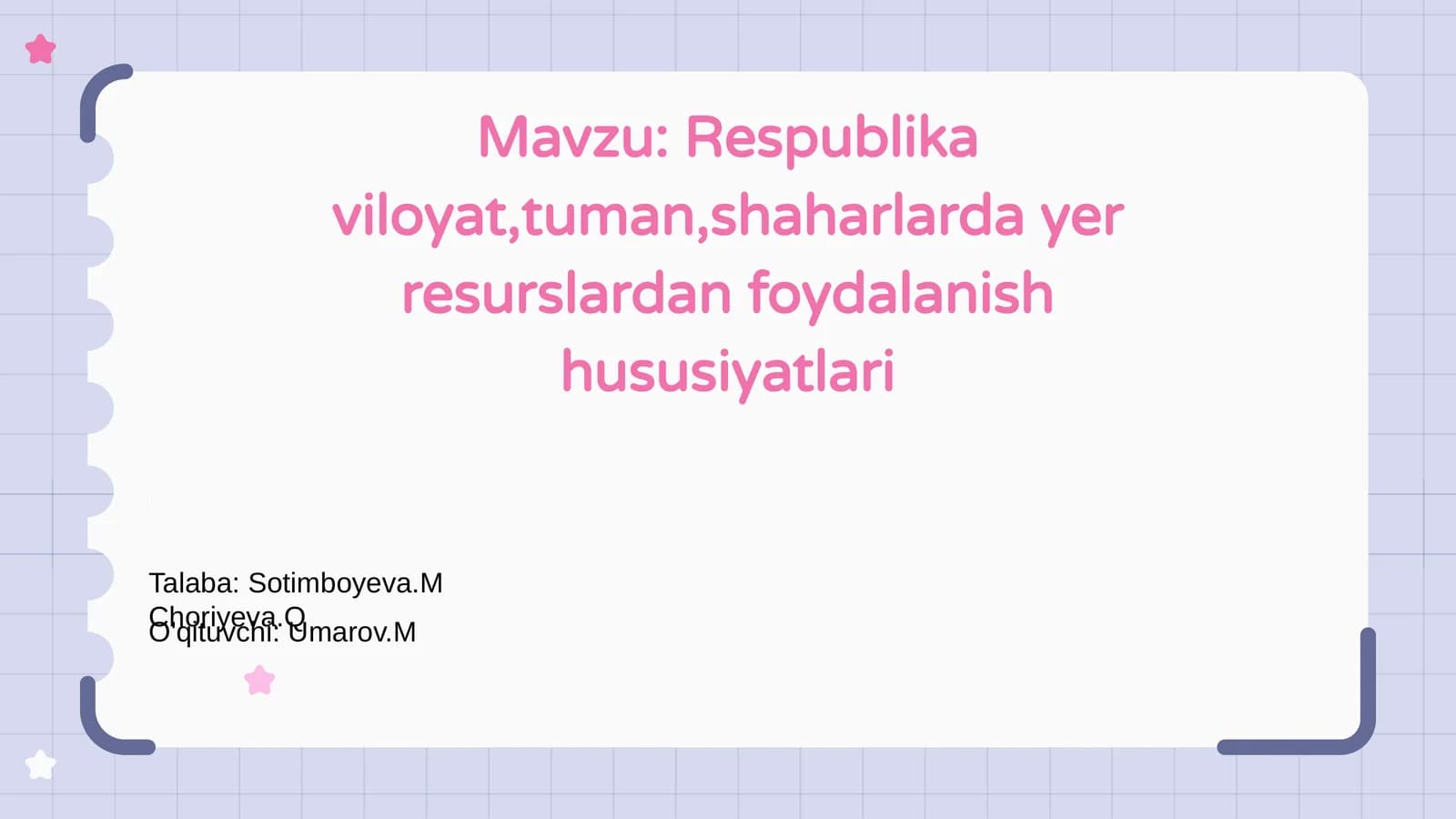 Respublika viloyat,tuman,shaharlarda yer resurslardan foydalanish hususiyatlari