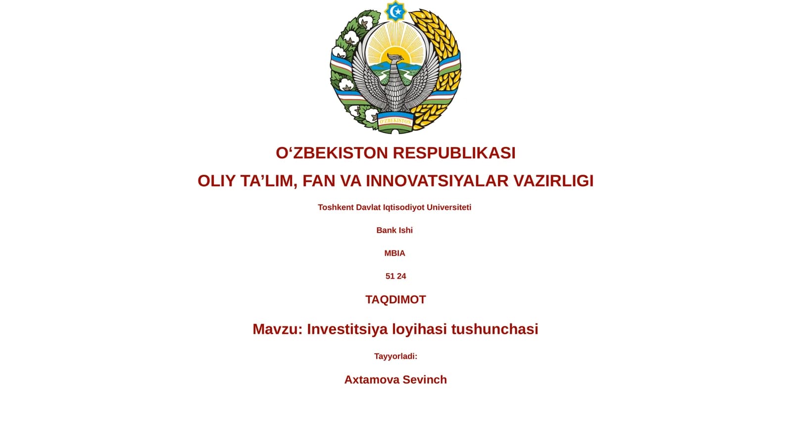 Investitsiya loyihasi tushunchasi