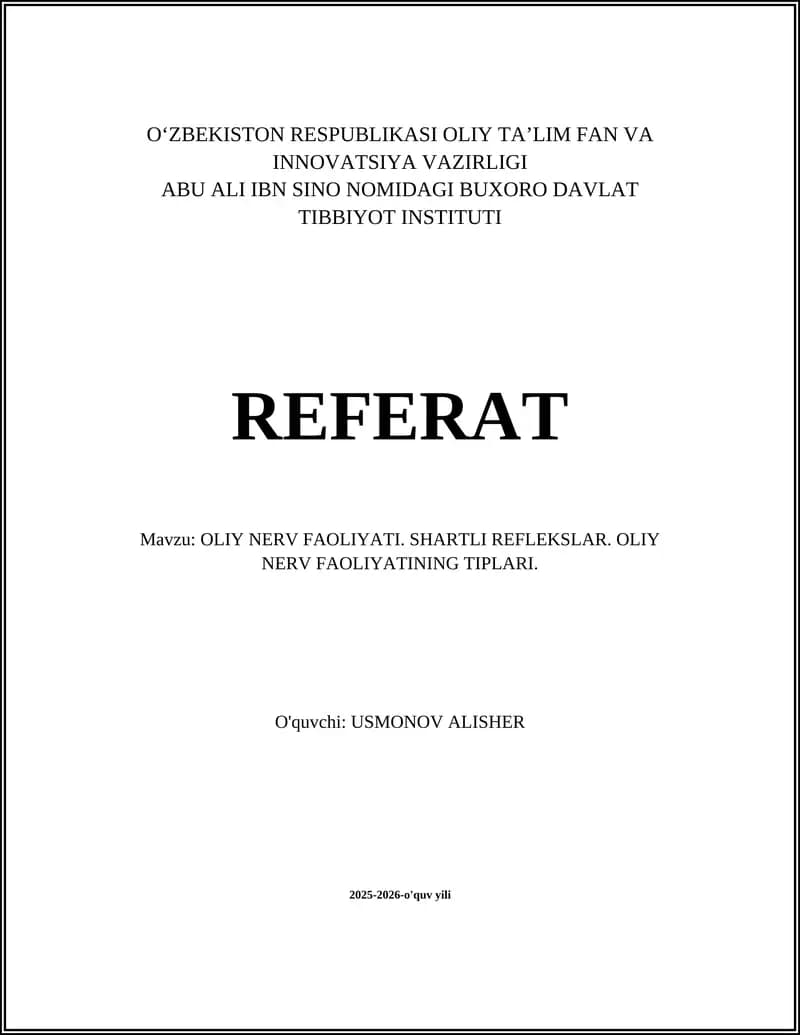 OLIY NERV FAOLIYATI
