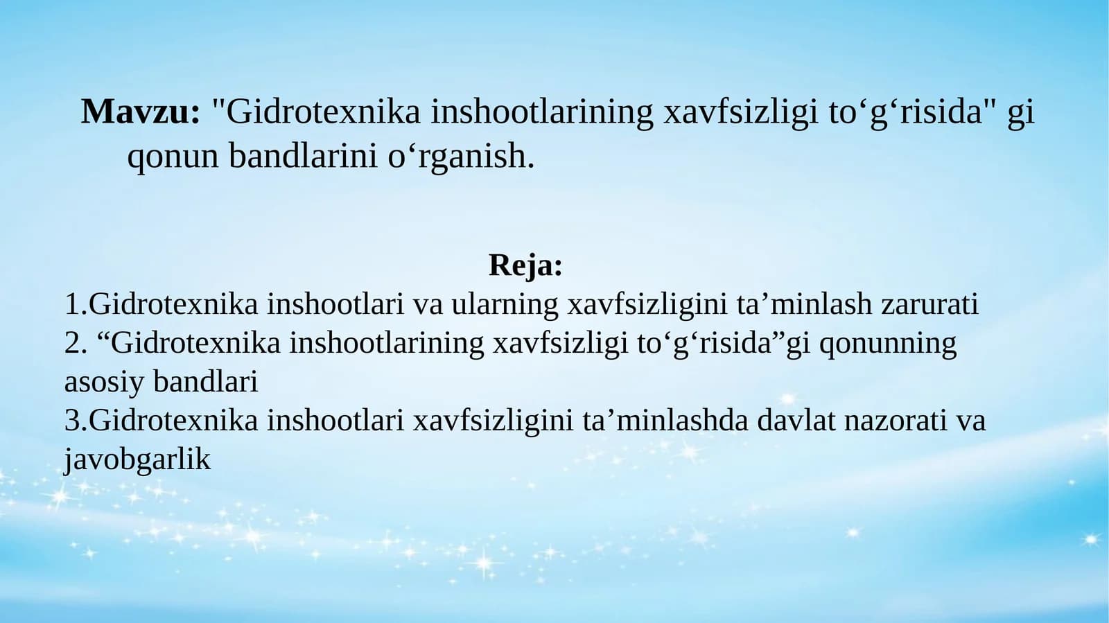 Gidrotexnika inshootlari xavfsizligi to'g'risida