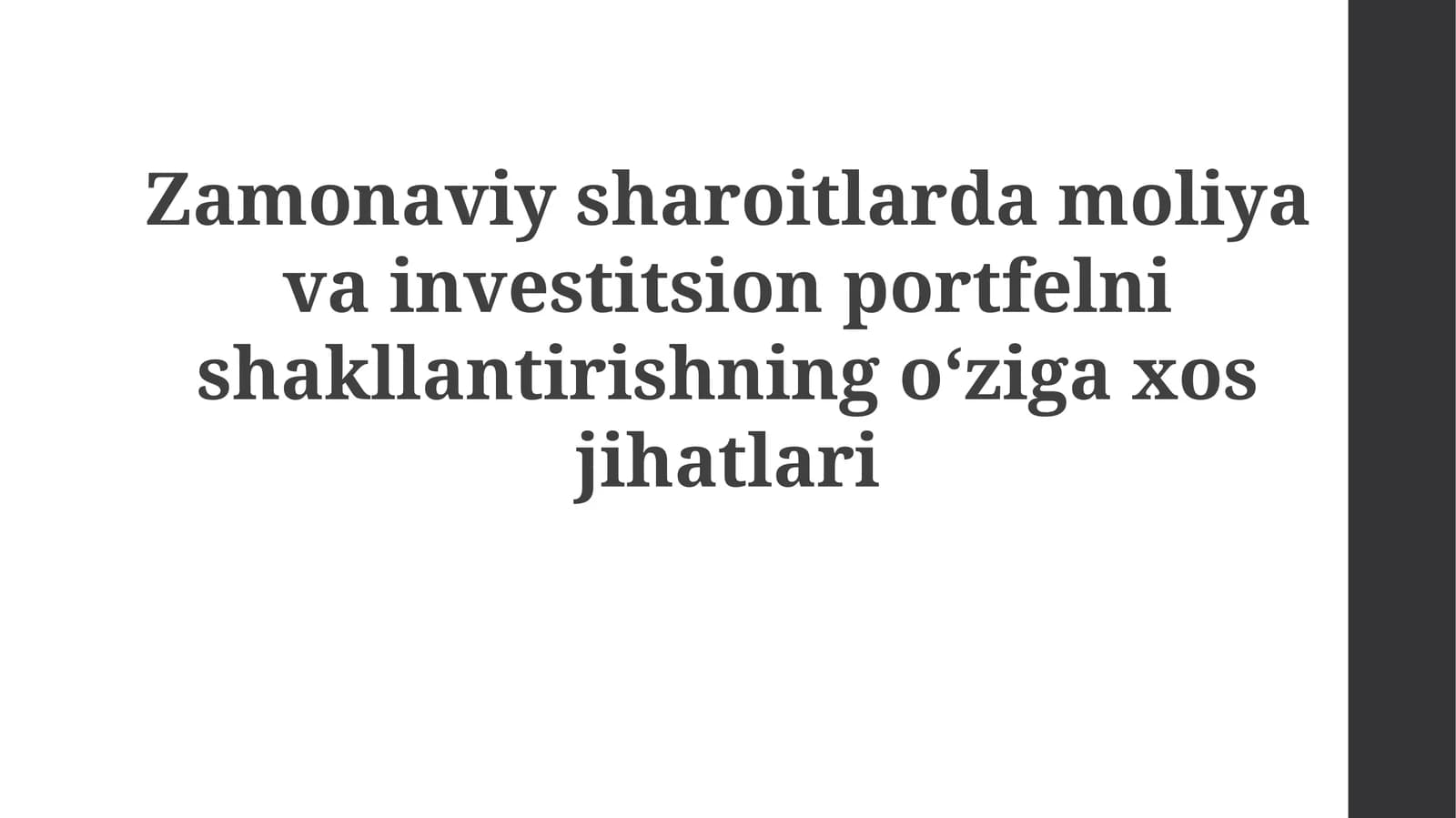 Moliyaviy Portfel Shakllantirishning O‘ziga Xos Jihozlari
