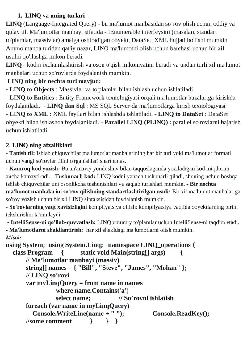 LINQ va uning turlari
