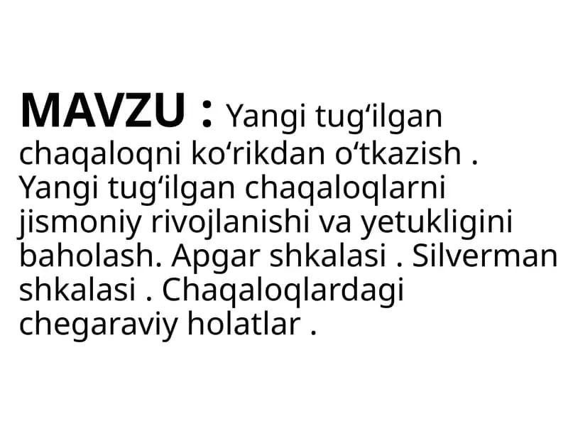 Yangi tug'ilgan chaqaloqni ko'rik dano'tkazish