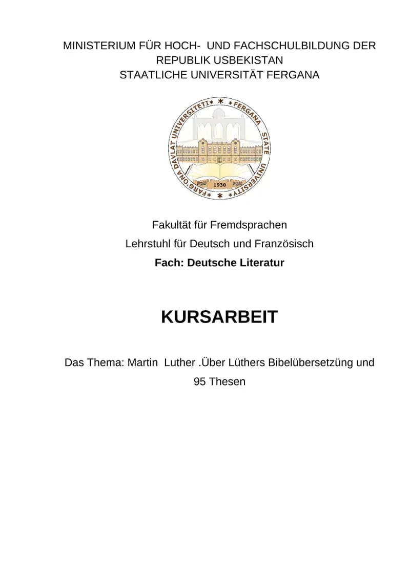 Martin  Luther .Über Lüthers Bibelübersetzüng und 95 Thesen