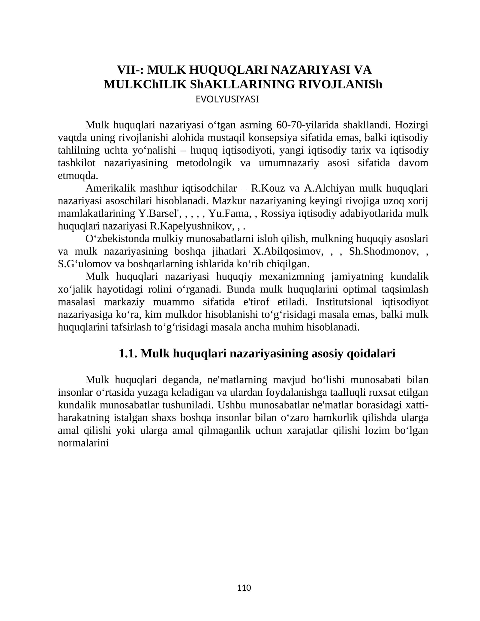 MULK HUQUQLARI NAZARIYASI VA MULKChILIK ShAKLLARINING RIVOJLANISh EVOLYUSIYASI