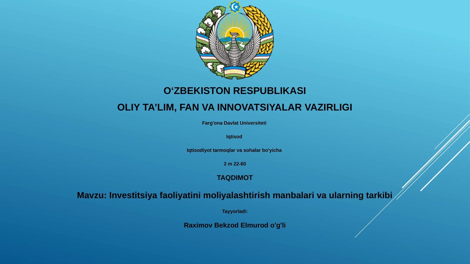 Investitsiya faoliyatini moliyalashtirish manbalari va ularning tarkibi