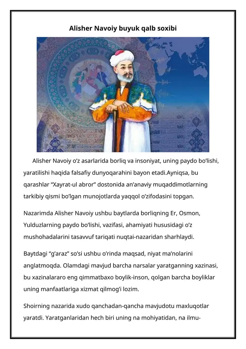 Alisher Navoiy buyuk qalb soxibi