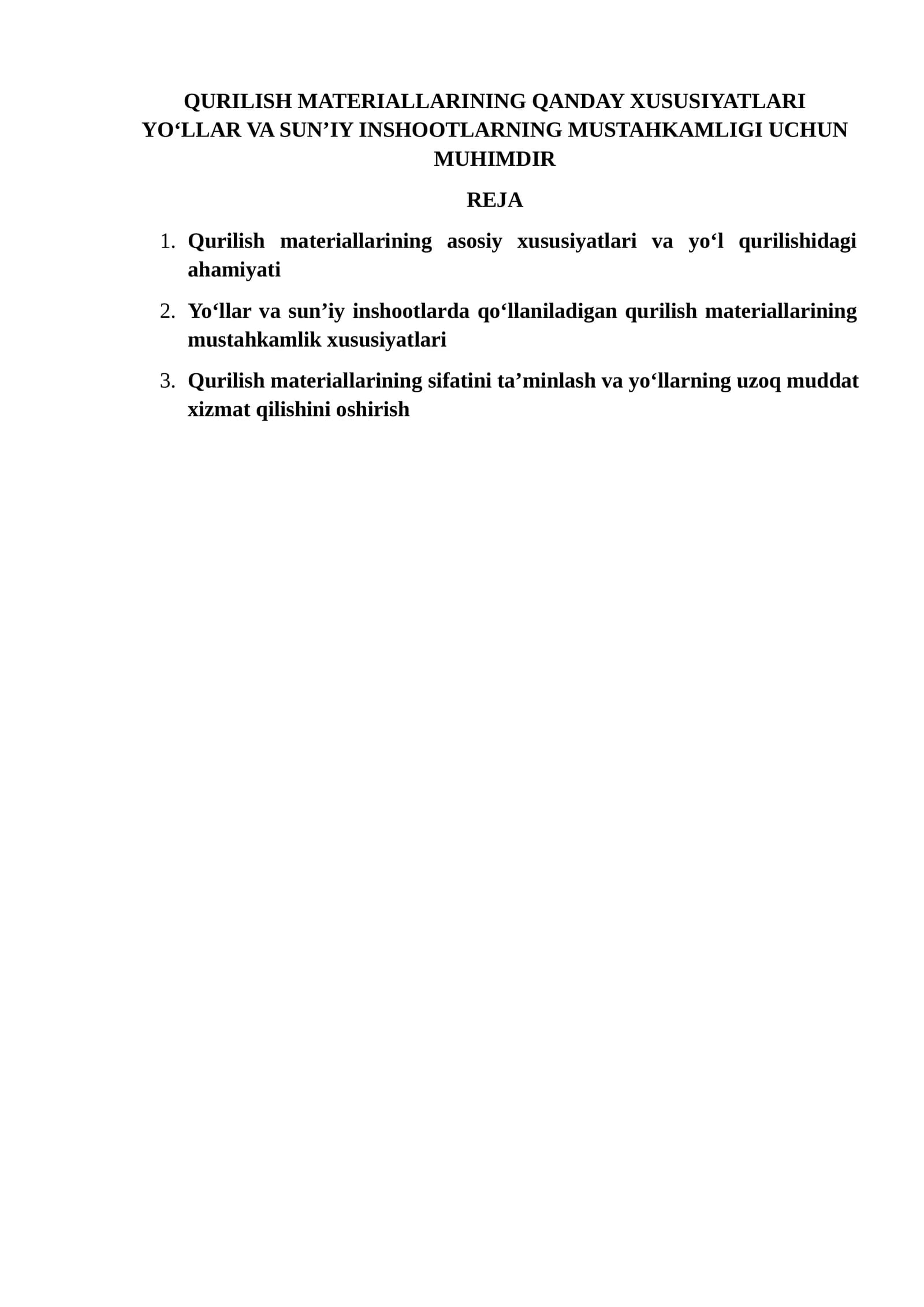 Qurilish materiallarining xususiyatlari