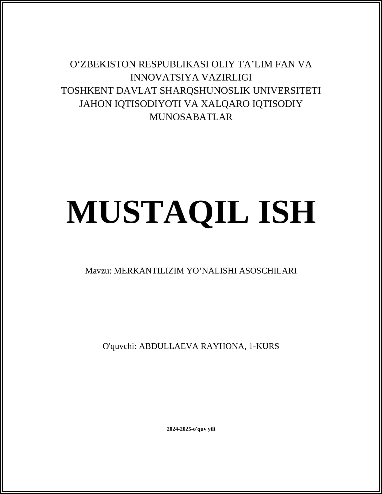 MERKANTILIZIM YO’NALISHI ASOSCHILARI