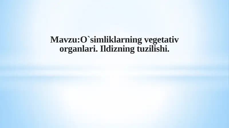 O`simliklarning vegetativ organlari.Ildizning tuzilishi