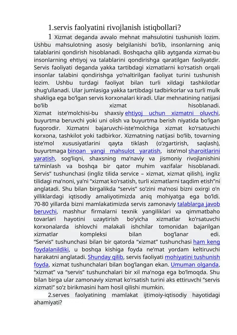 Xizmat faoliyati va o'ziga xos xususiyatlari