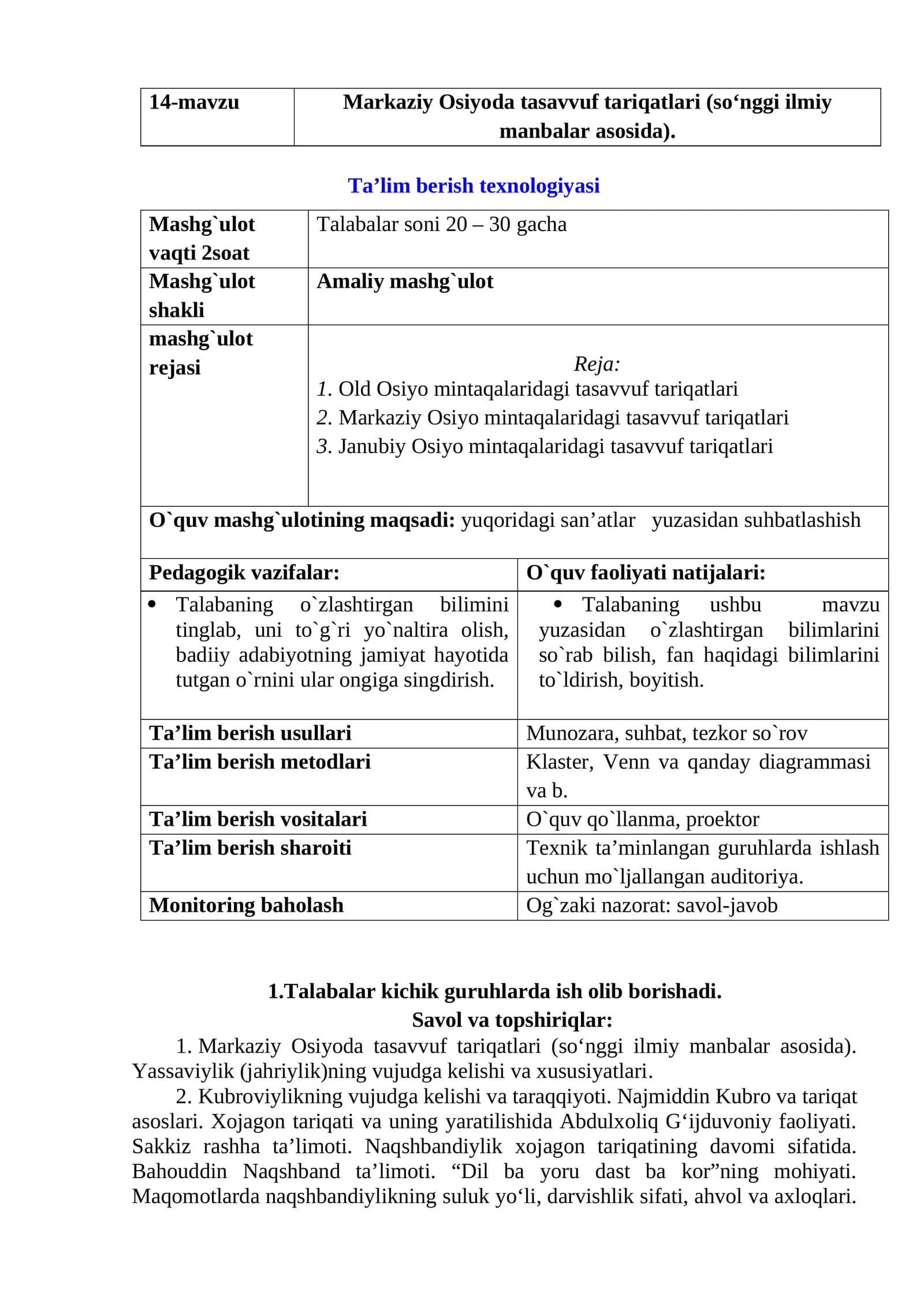 Markaziy Osiyoda tasavvuf tariqatlari (so‘nggi ilmiy manbalar asosida)