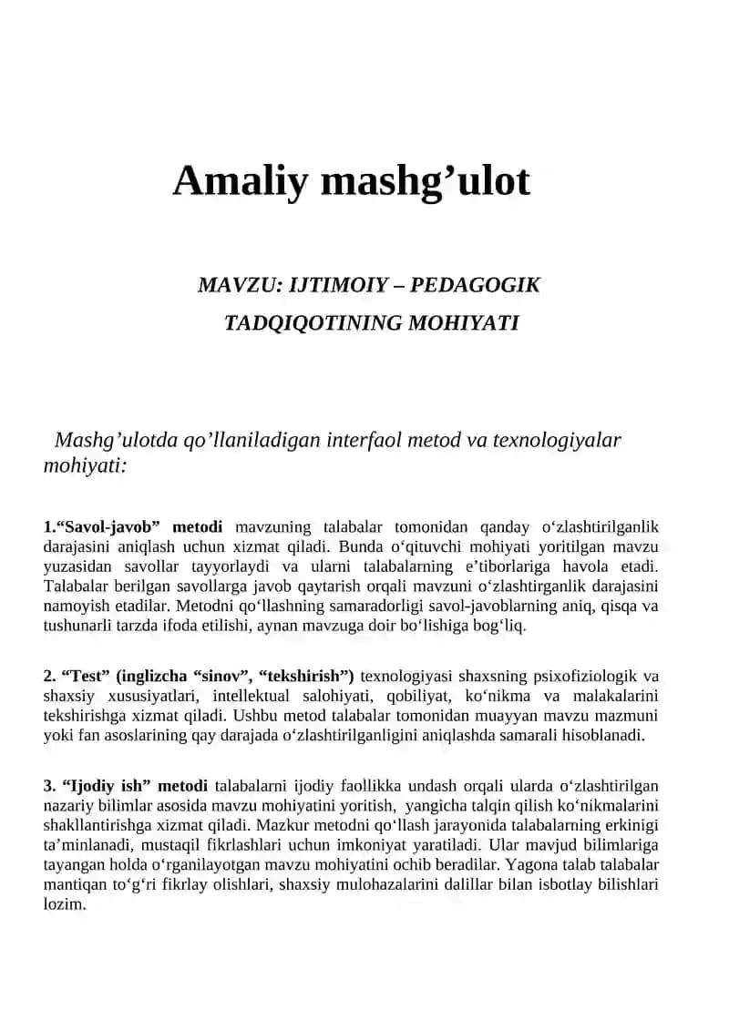 Tadqiqotning mohiyati