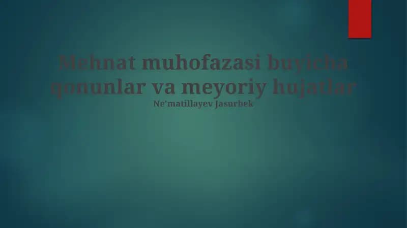 Mehnat muhofazasi buyicha qonunlar va meyoriy hujatlar