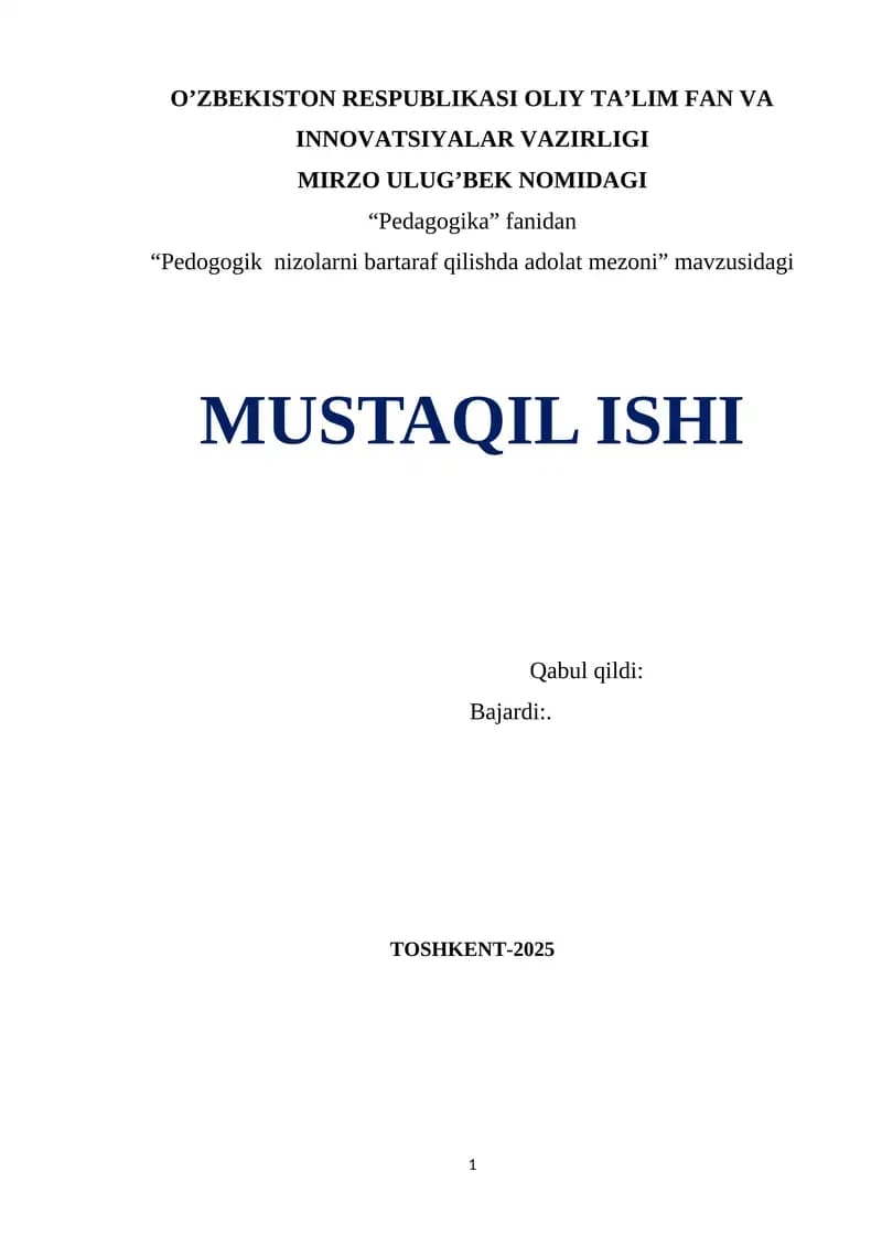 Pedagogik nizolarni bartaraf qilishda adolat mezoni
