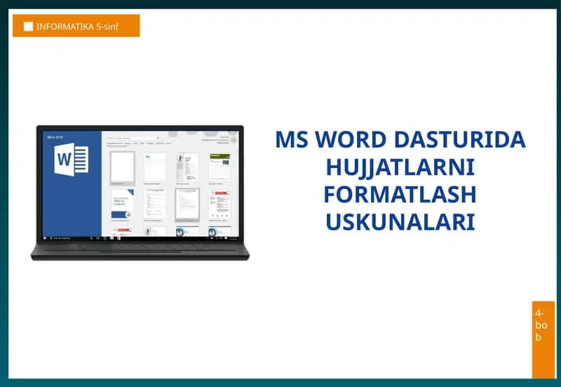 MS WORD DASTURIDA HUJJATLARNI FORMATLASH USKUNALARI