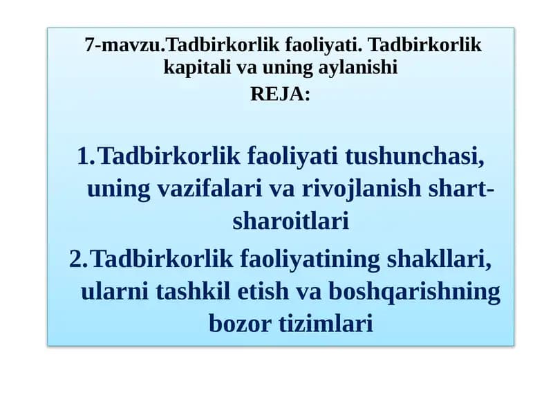 Tadbirkorlik faoliyati