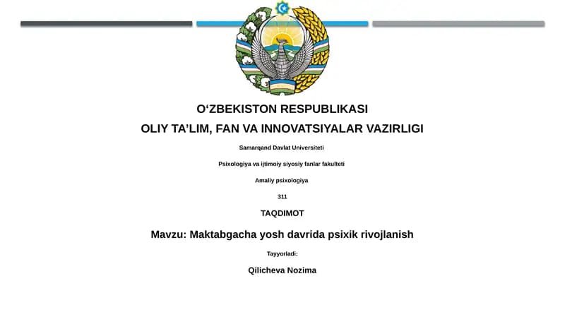 Maktabgacha yosh davrida psixik rivojlanish