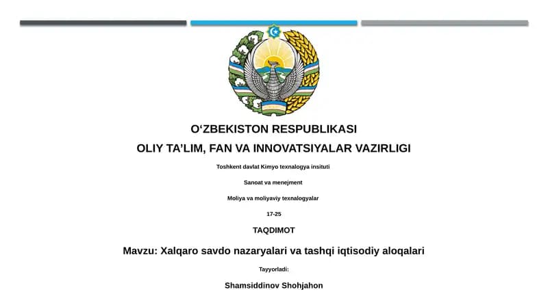 Xalqaro savdo nazariyalari va tashqi iqtisodiy aloqalari