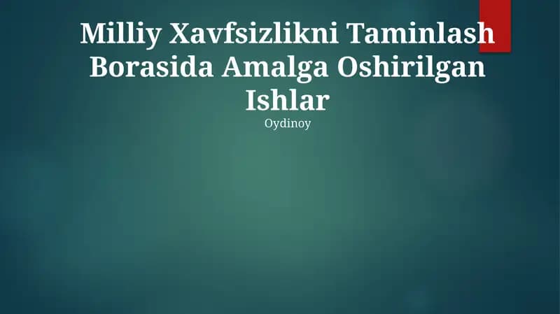 Milliy Xavfsizlikni Taminlash Borasida Amalga Oshirilgan Ishlar