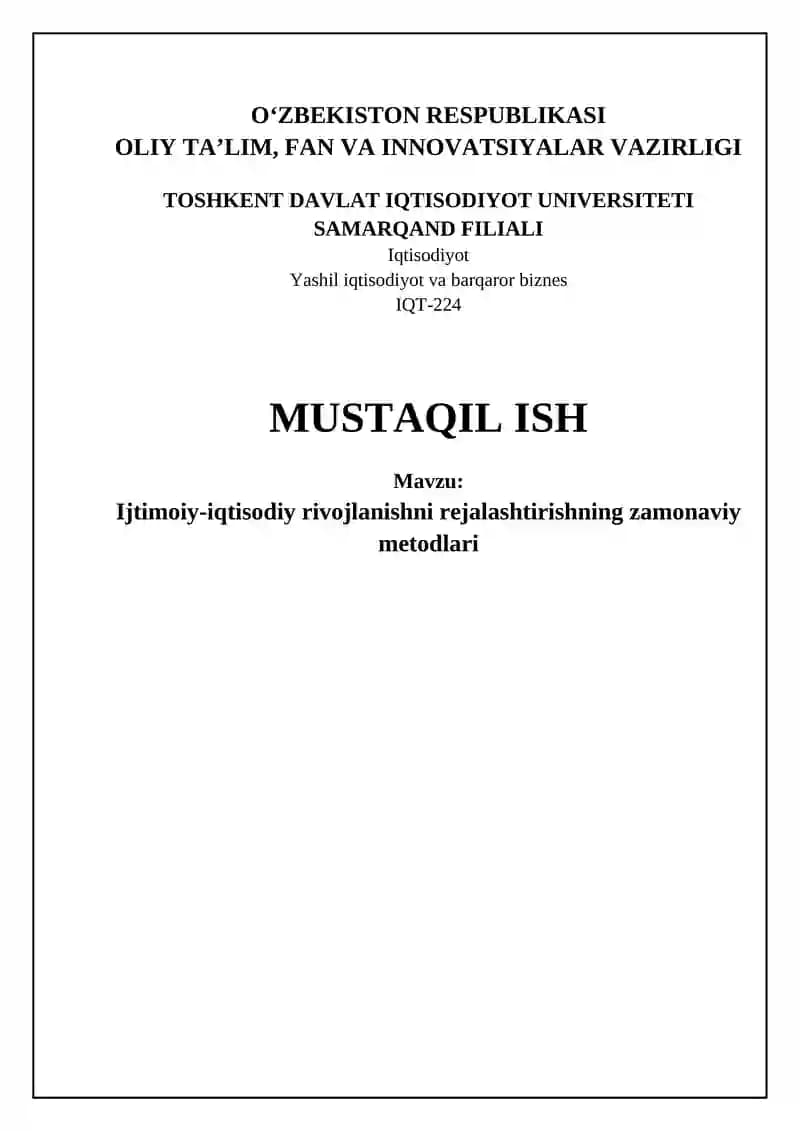 Ijtimoiy-iqtisodiy rivojlanishni rejalashtirish