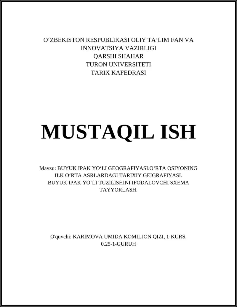 BUYUK IPAK YOʻLI GEOGRAFIYASI