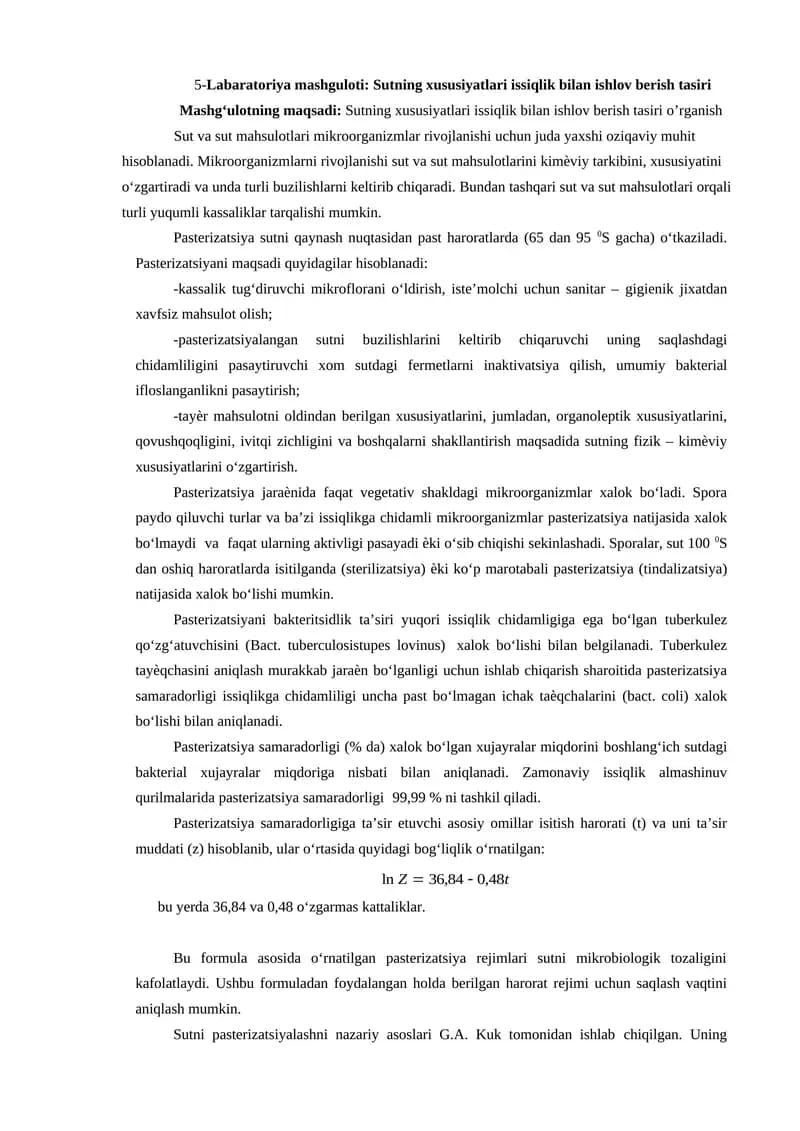 Sutning xususiyatlari issiqlik bilan ishlov berish tasiri