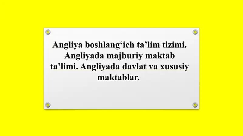 Angliya boshlang'ich ta'lim tizimi