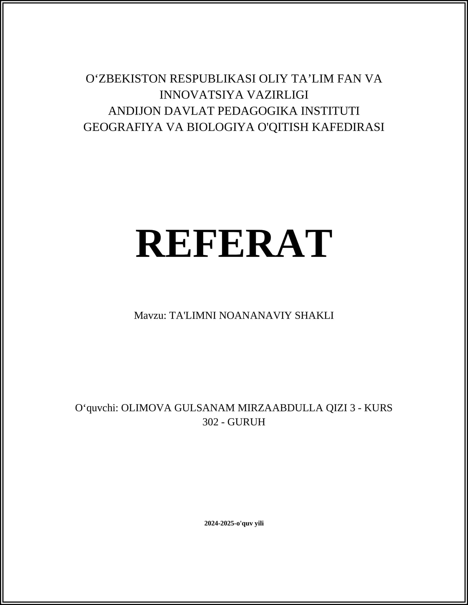TA'LIMNI NOANANAVIY SHAKLI