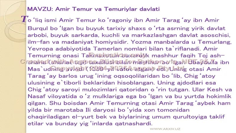 Amir Temur va Temuriylar davlati