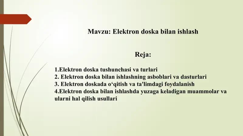 Elektron doska bilan ishlash