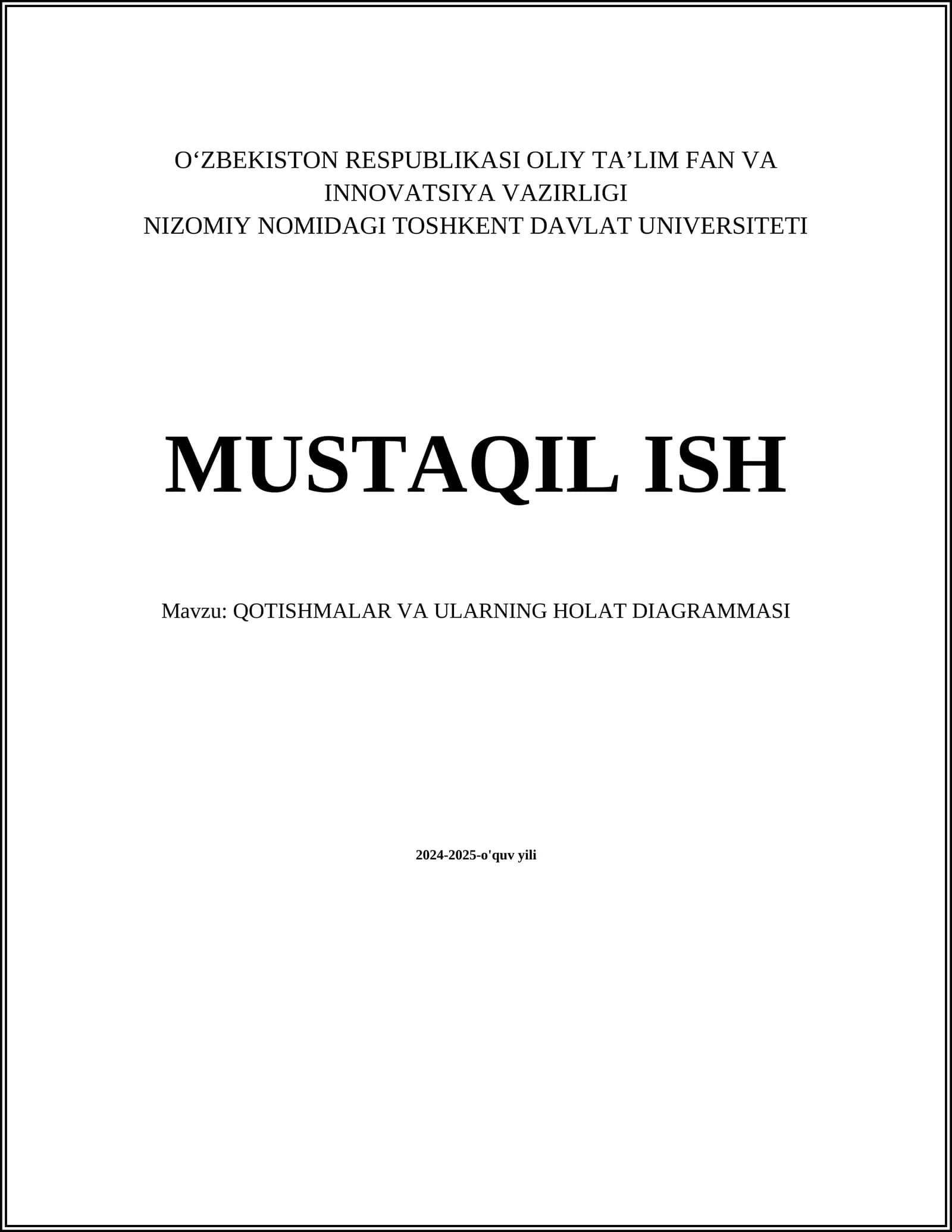 QOTISHMALAR VA ULARNING HOLAT DIAGRAMMASI