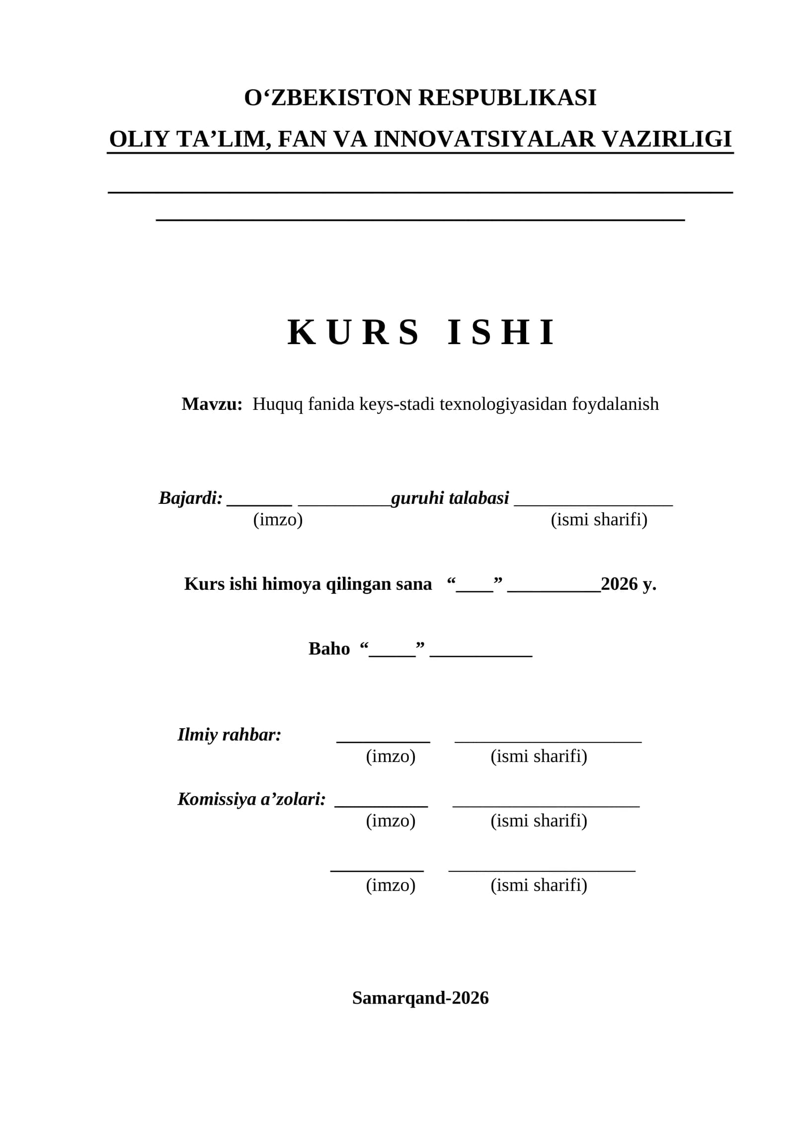 Huquq fanida keys-stadi texnologiyasidan foydalanish kurs ishi