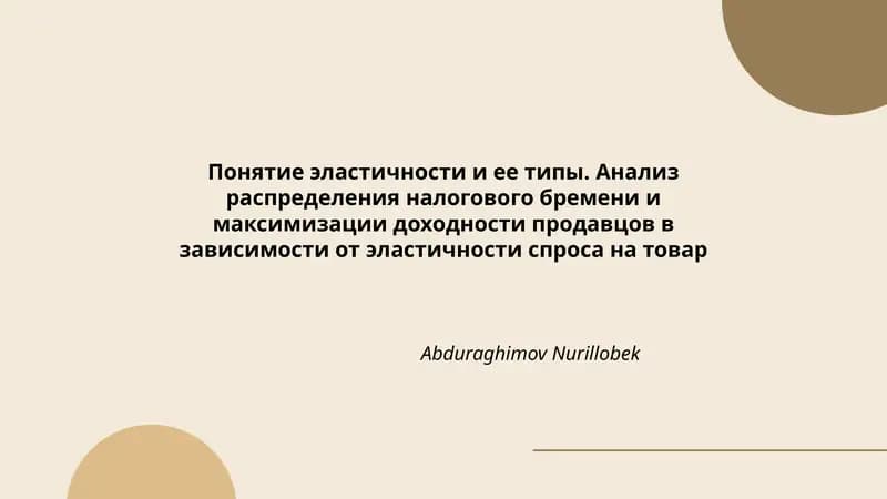 Анализ распределения налогового бремени и максимизации доходности продавцов