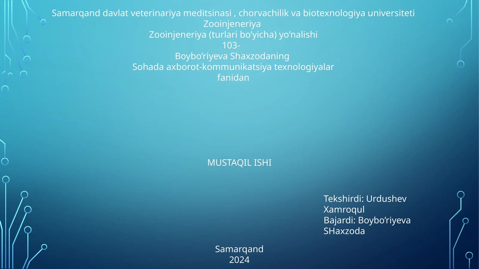 Zooinjeneriya (turlari bo’yicha) yo’nalishi