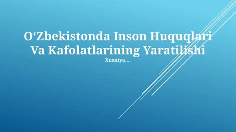 O‘zbekistonda Inson Huquqlari Va Kafolatlarining Yaratilishi