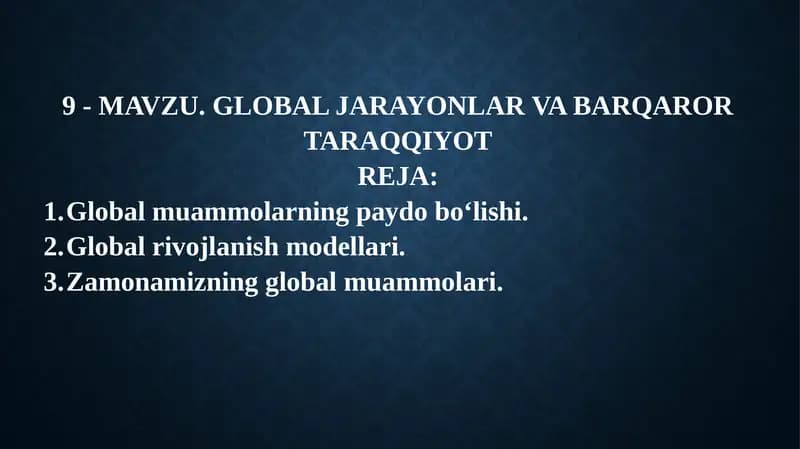 Global Jarayonlar va Barqaror Taraqqiyot