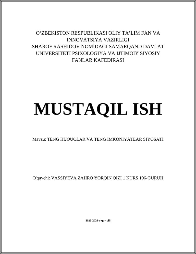 Teng huquqlar va teng imkoniyatlar siyosati