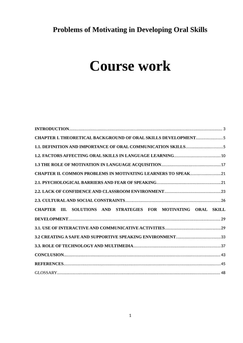 Problems of Motivating in Developing Oral Skills Course work