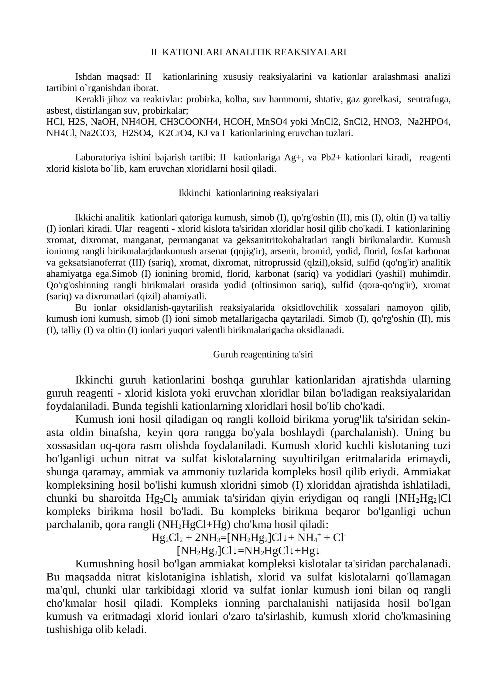 II KATIONLARI ANALITIK REAKSIYALARI