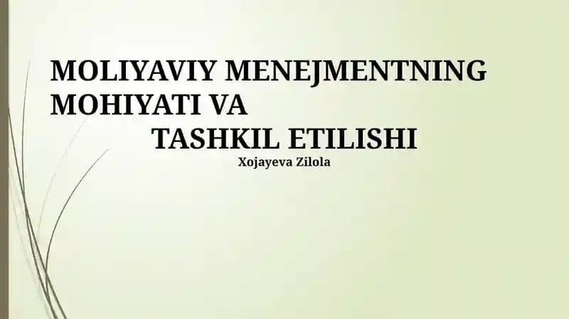 Moliyaviy Menejmentning Mohiyati va Tashkil etilishi