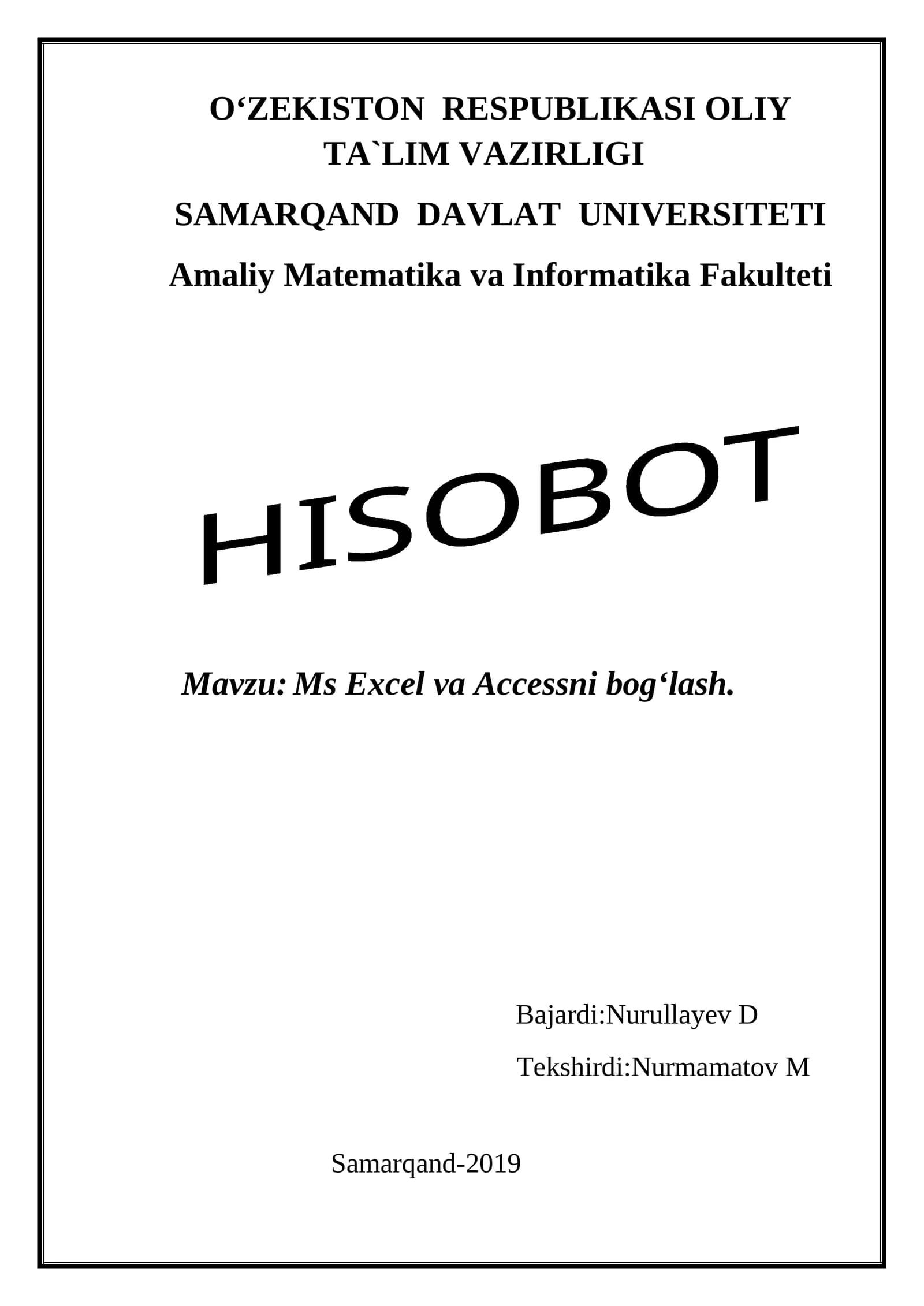 Ms Excel va Accessni bog‘lash